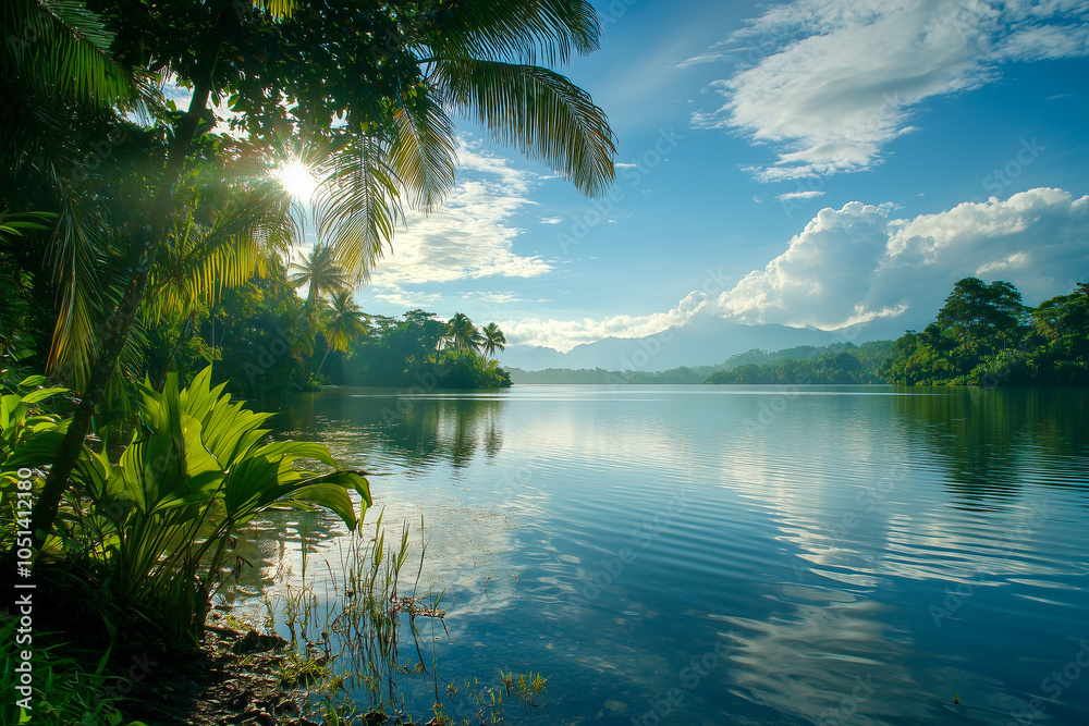 Obraz premium Beautiful tropical beach with coconut palm trees