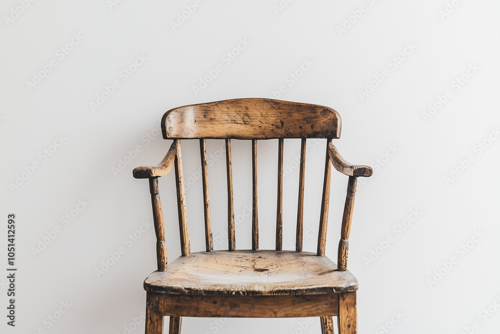 Fototapeta premium Vintage wooden chair on white wall background