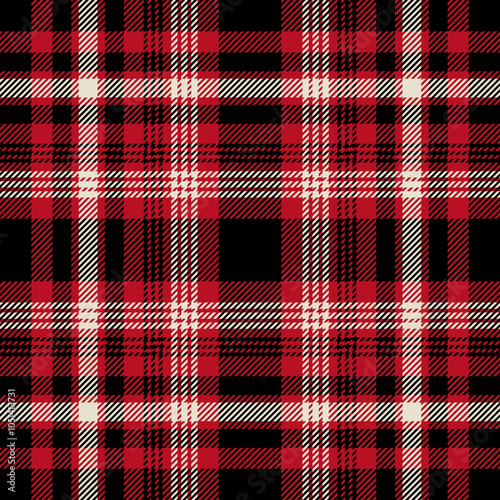 plaid tartan seamless repeat pattern. This is a black  red white color checkered plaid vector illustration. Design for decorative,wallpaper,shirts,clothing,tablecloths,textile,fabric,texture