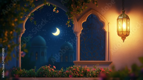 3D vector design of mosque window background with copy space
