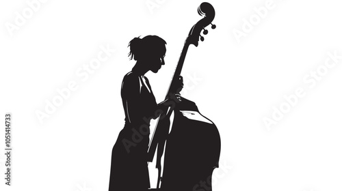 A woman playing Double bass silhouette isolated on white background