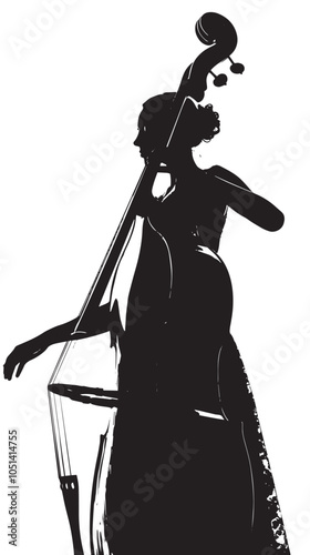 A woman playing Double bass silhouette isolated on white background
