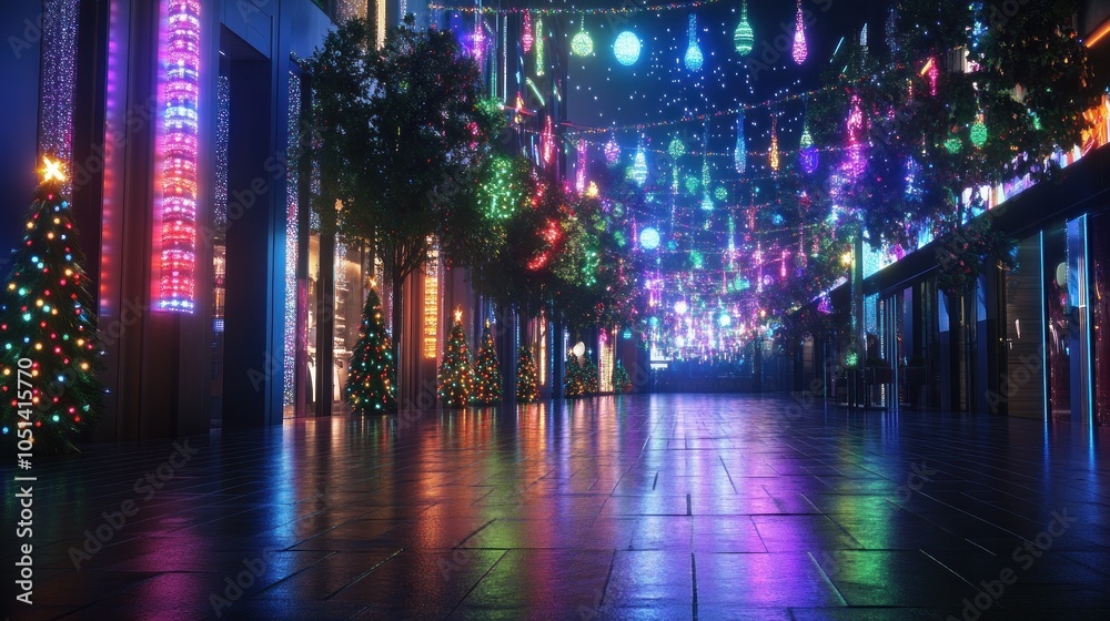 Vivid city street lined with sparkling festive lights Vivid city street lined with sparkling festive lights