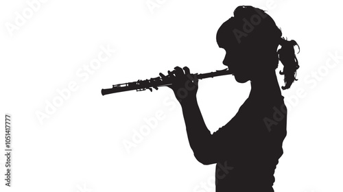 A woman playing Flute silhouette isolated on white background