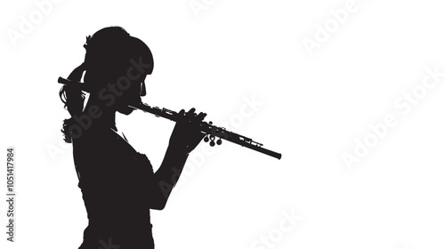 A woman playing Flute silhouette isolated on white background