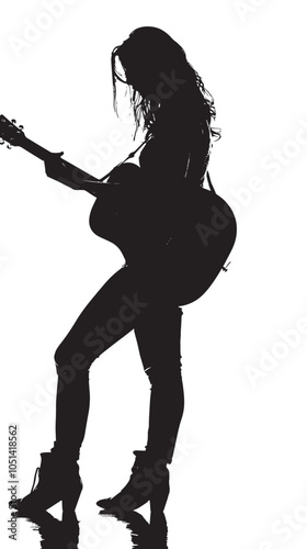 A woman playing Guitar silhouette isolated on white background