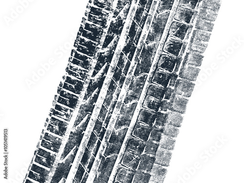 Obraz na płótnie Mud tire tracking. Dirt track from the car wheel protector. Tire mark silhouette. Grunge overlay texture. Abstract black pattern. Vector illustration, EPS 10. w salonie