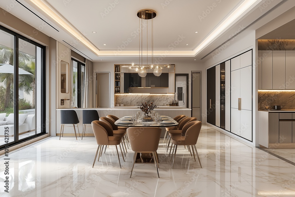 Fototapeta premium Stunning 3D Interior of a Two-Story Villa: Elegance Redefined