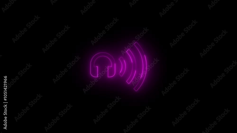Neon headphone icon glowing black background animation Neon headphone icon glowing black background animation