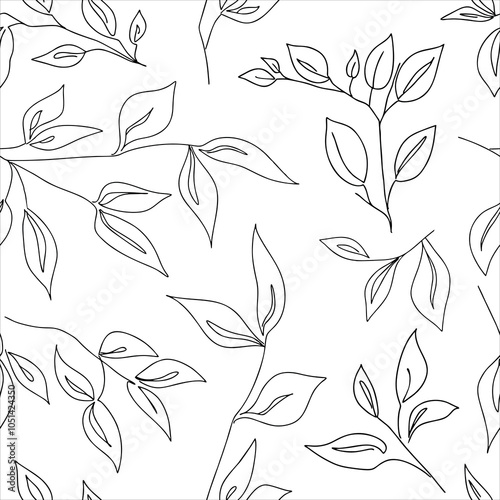 Leaves seamless pattern, botanical outline hand drawn by line photo