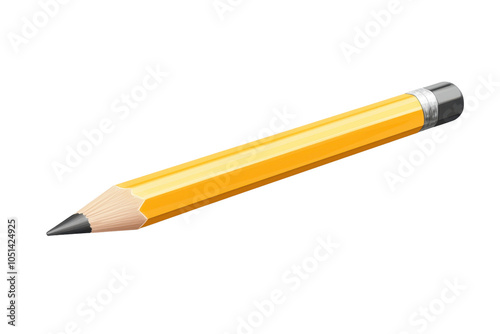 A classic yellow wooden pencil with a sharp tip and a clean eraser, isolated on a transparent background. for creative design or education use.