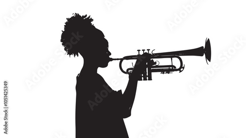 A woman playing Trombone silhouette isolated on white background