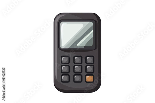 Cartoon illustration of a vintage mobile phone with keypad buttons and a small screen. Retro communication technology concept.