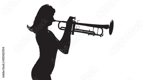 A woman playing Trombone silhouette isolated on white background