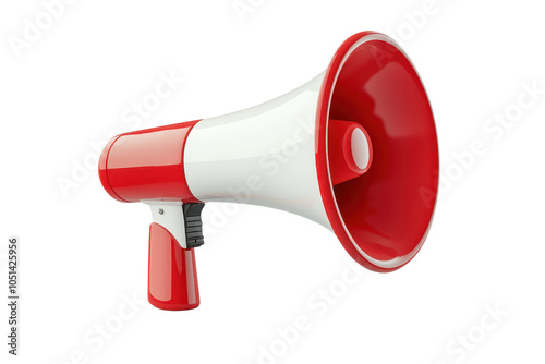 Red and white megaphone isolated on a transparent background. symbolizing communication, announcement, and attention in marketing.