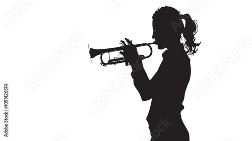 A woman playing Trumpet silhouette isolated on white background