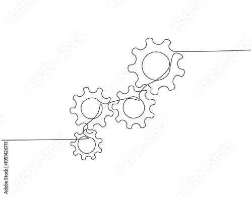 Continuous one line drawing of machine gear. One line drawing illustration of gear wheel. Gear technology concept single line. Editable outline