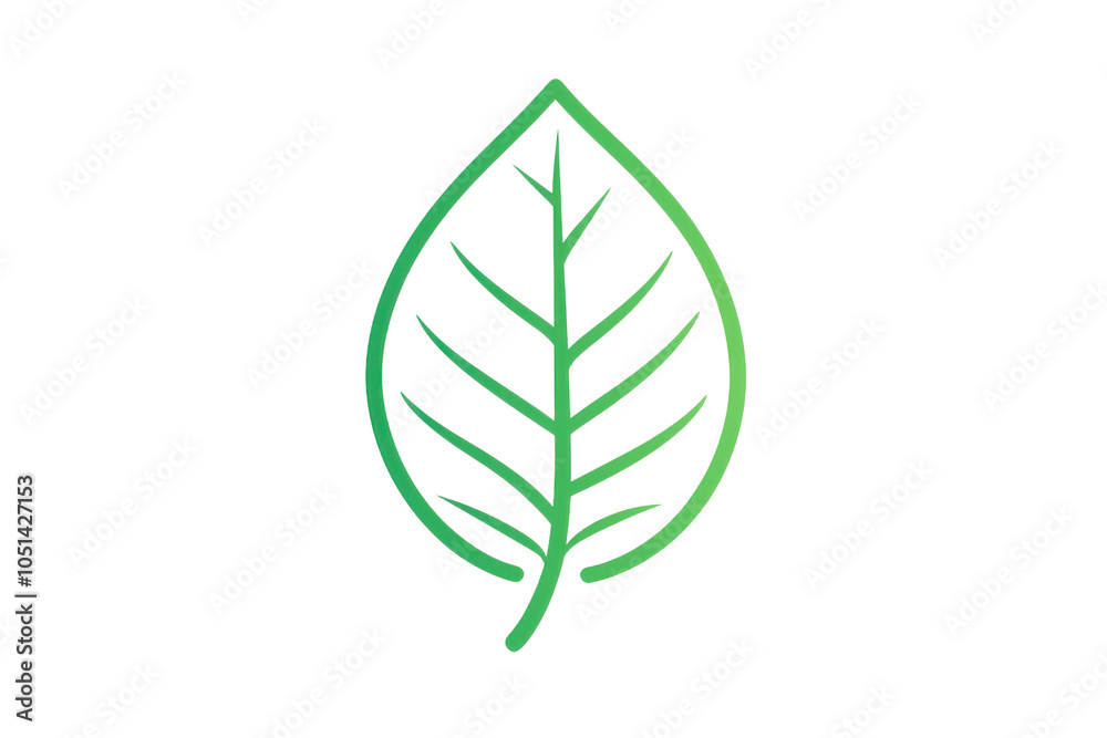 Minimalistic green line art leaf on transparent background. symbolizing nature, growth, and environmental sustainability.