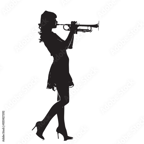 A woman playing Trumpet silhouette isolated on white background