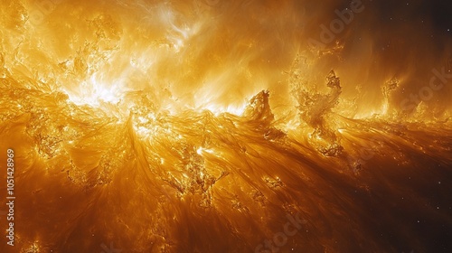 A stunning depiction of solar activity showcasing vibrant plasma and energetic eruptions. photo