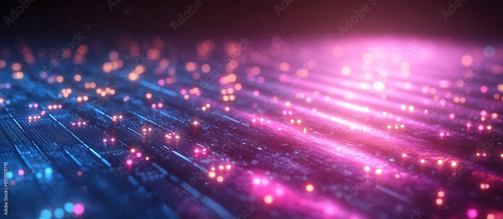 Fototapeta premium Vibrant Digital Landscape with Pink and Blue Neon Stars on a Dark Background : Generative AI