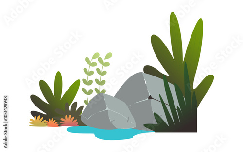 illustration of a grass and rock