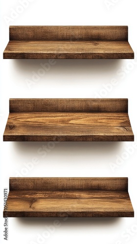 Wallpaper Mural Three Empty Wooden Shelves Isolated on White Background. Torontodigital.ca