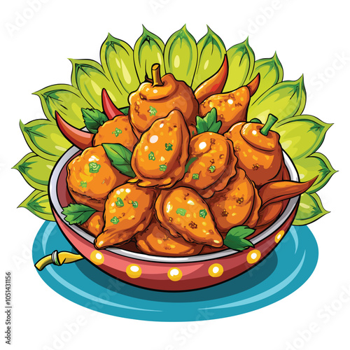 Delicious Crispy Pakoras Served on a Clean White Background Vector Design for Food Lovers and Cooking Enthusiasts