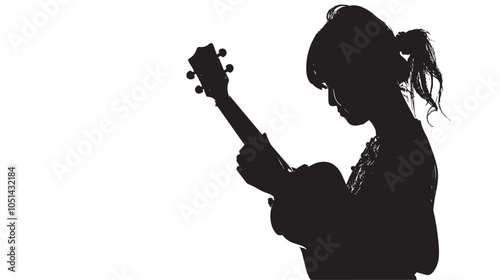 A woman playing Ukulele silhouette isolated on white background