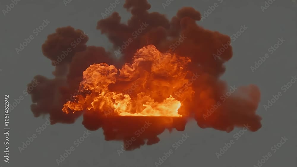 realistically lit large explosion reminiscent bomb scene deep hotcolored flames smoke rendered 4K alpha channel transparency fire high quality popular transparent realistic