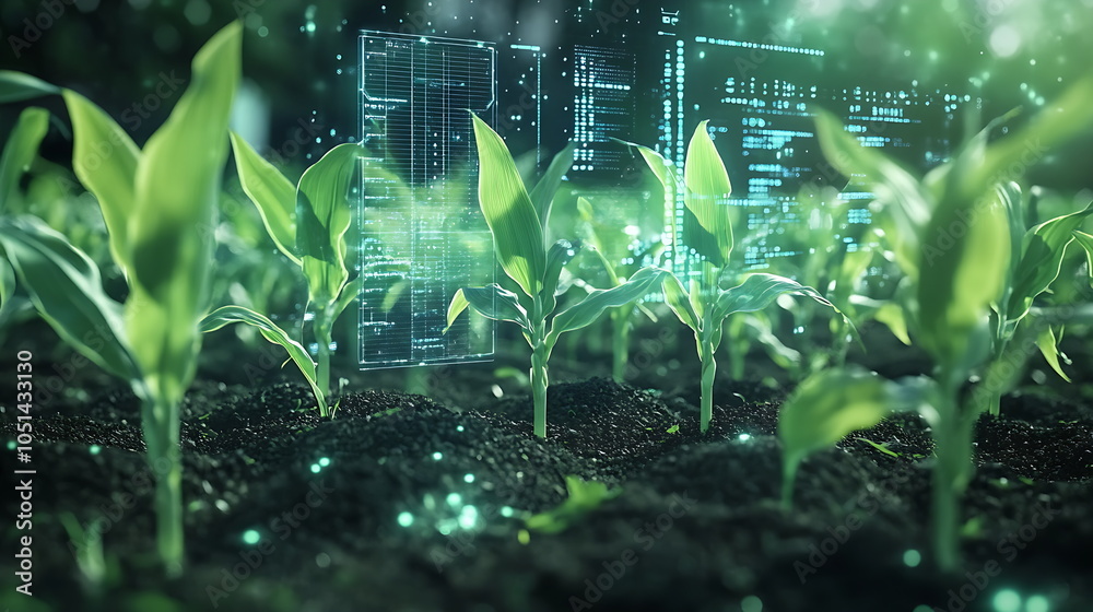 Fototapeta premium New technology of corn farming concept green, Generative AI
