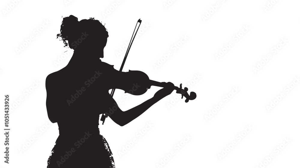 Fototapeta premium A woman playing Violin silhouette isolated on white background