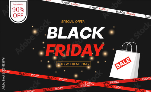 Black Friday special offer with sale bag and tape. Vector illustrations.