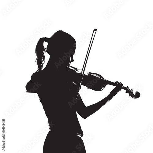 A woman playing Violin silhouette isolated on white background