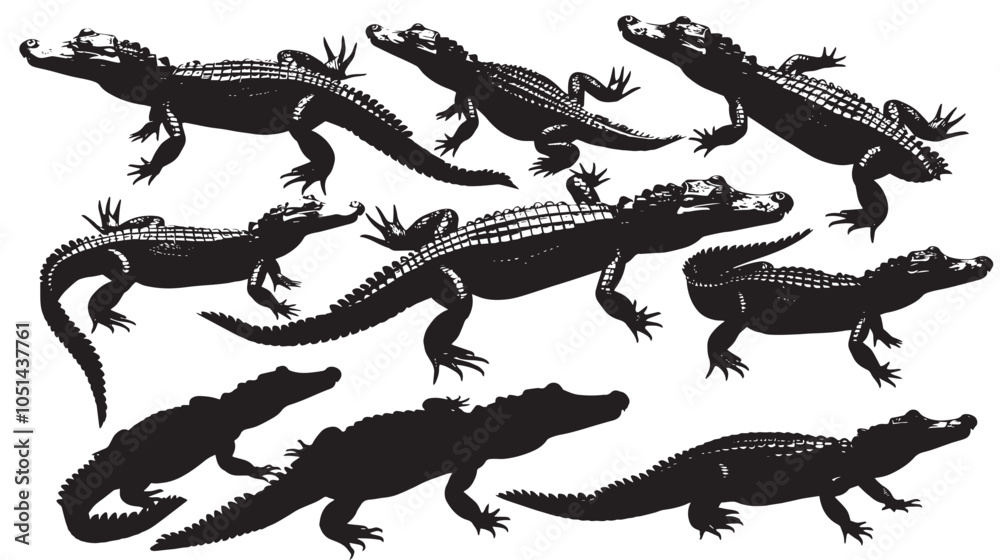 Fototapeta premium Alligators silhouette isolated in White background