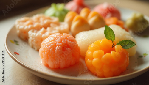 Delightful Assortment of Traditional Japanese Mochi Confections with a Soft, Pounded Rice Exterior and Sweet Fillings