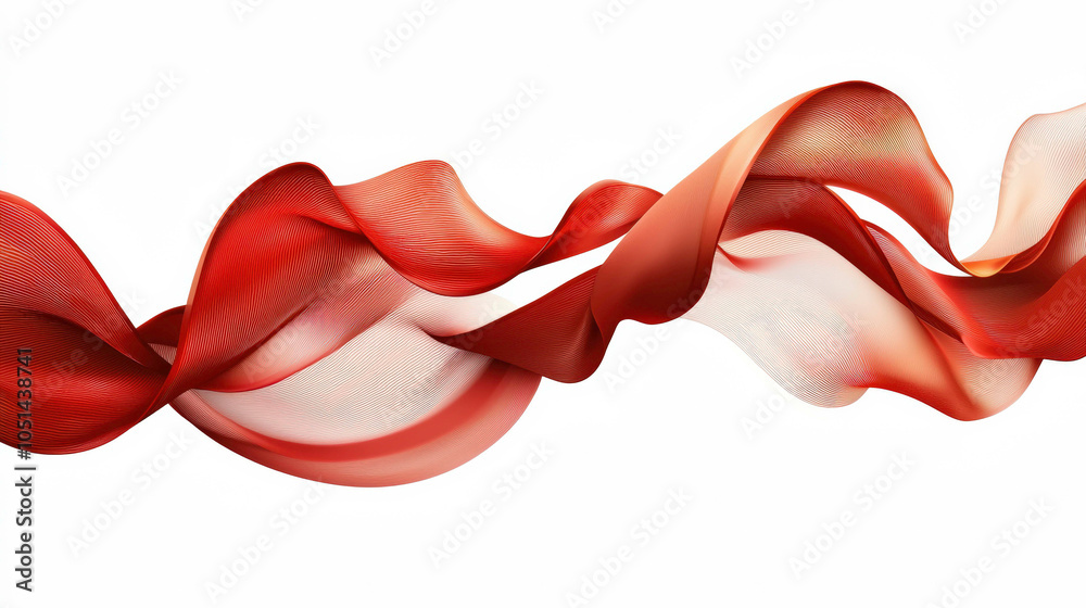 A flowing, intricate red ribbon with soft, layered textures that creates a sense of elegance and movement against a white background. A flowing, intricate red ribbon with soft, layered textures that creates a sense of elegance and movement against a white background.