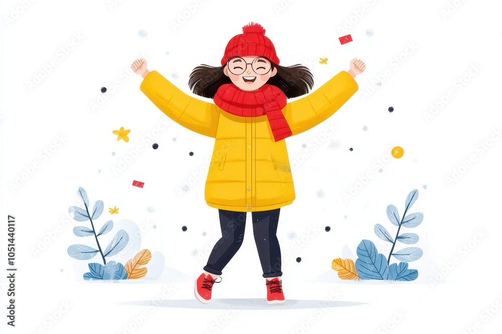 Joyful girl in winter outfit, white background Joyful girl in winter outfit, white background