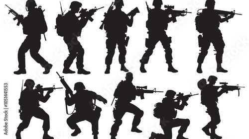 armed forces silhouette set. Collection of various realistic military Firearms