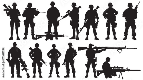 armed forces silhouette set. Collection of various realistic military Firearms