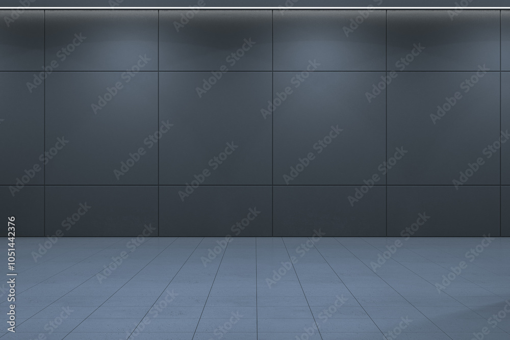 Clean empty dark spacious interior with mock up place. 3D Rendering. Clean empty dark spacious interior with mock up place. 3D Rendering.