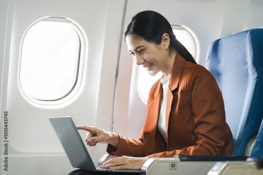 Happy woman airplane travel, Portrait of woman with journey. Happy woman airplane travel, Portrait of woman with journey.