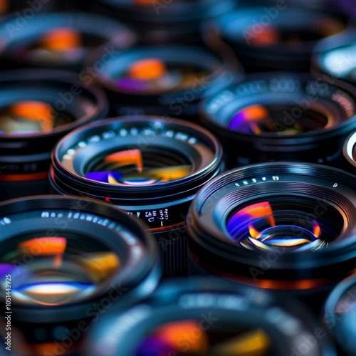 Background collection of camera lenses for professional photography concept