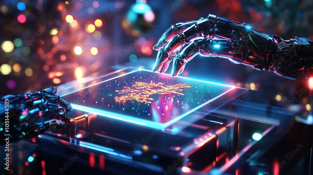 Elegant robotic interface showcasing digital flourishes Elegant robotic interface showcasing digital flourishes