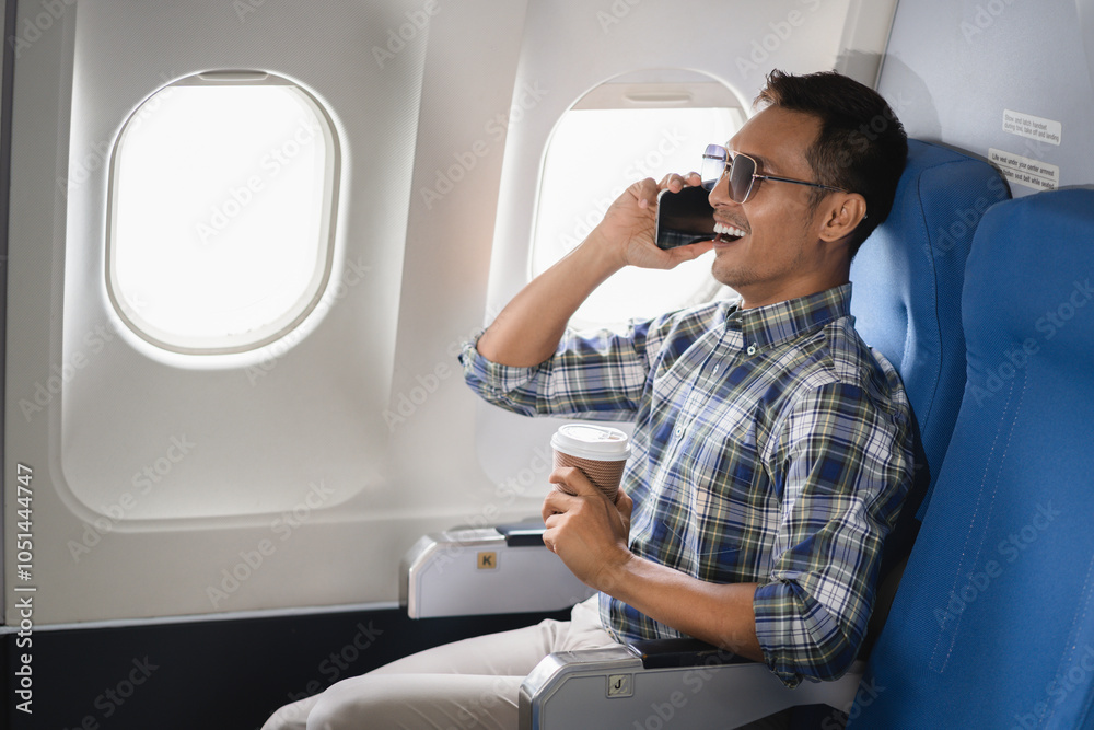Happy male airplane travel, Portrait of woman with journey. Happy male airplane travel, Portrait of woman with journey.