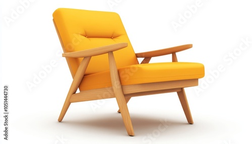 Yellow armchair on white background.