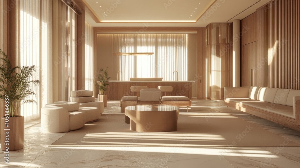 Beige theme minimalist area interior 3d render Beige theme minimalist area interior 3d render