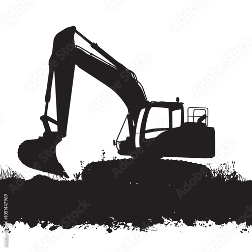 excavator silhouette isolated on white background