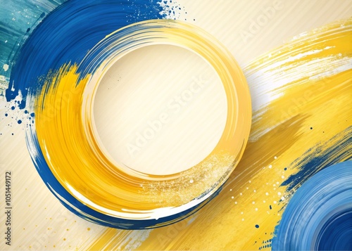 Yellow and Blue Brush Stroke Set with Circle and Oval Lines, Isolated Stylized Paint for Creative Designs and Art Projects