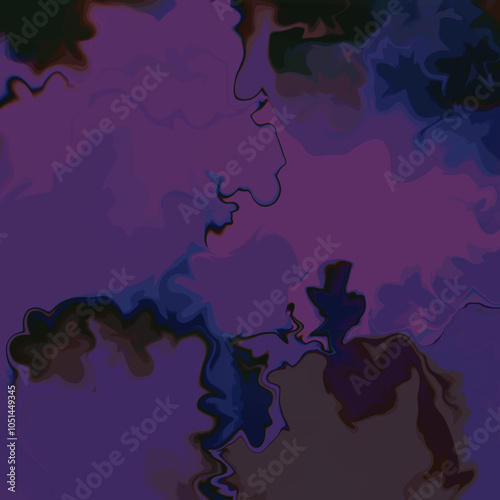 Dreamy purple and blue  liquid art painting with flowing curves on abstract  art
